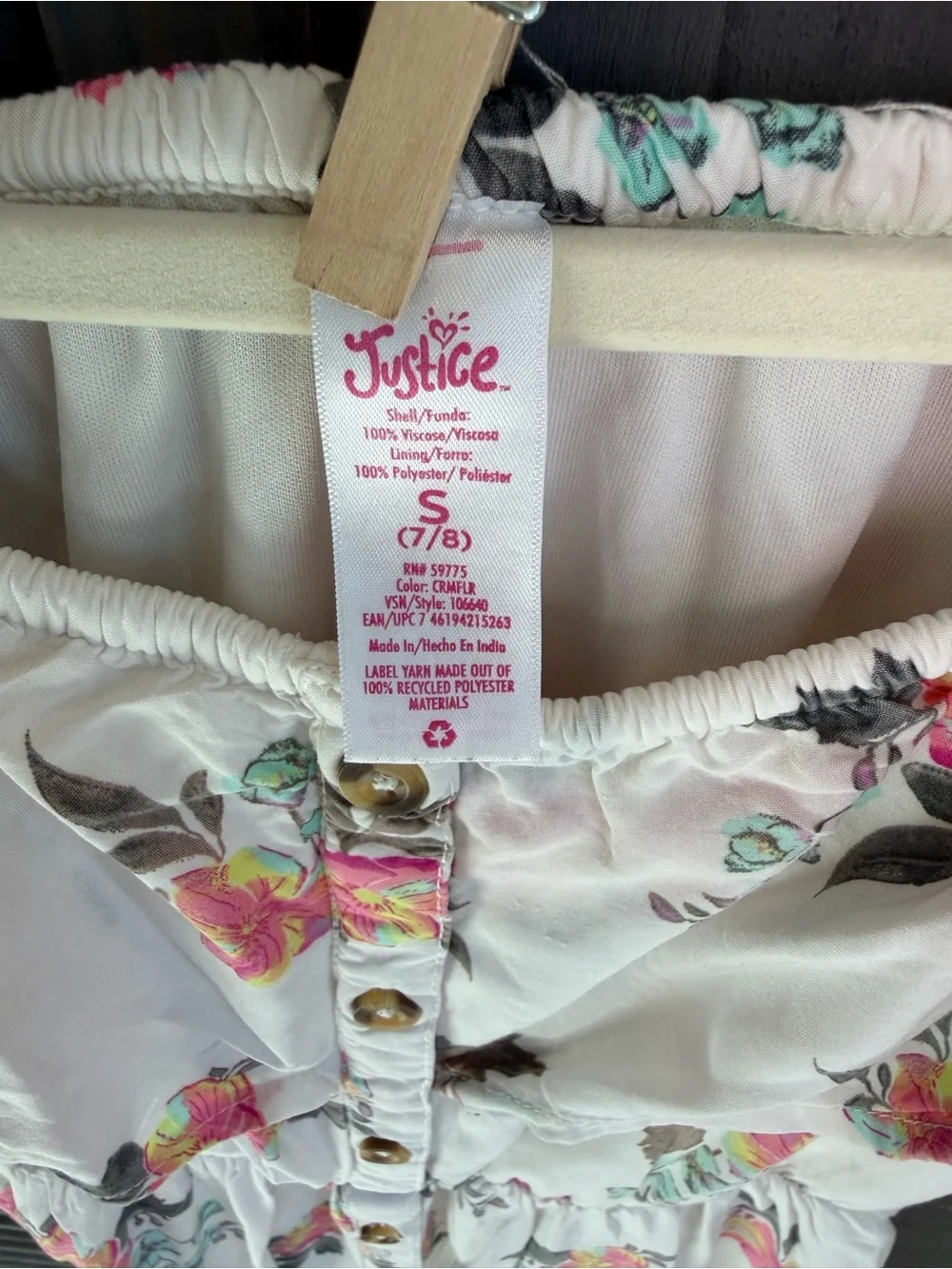 Justice White Floral Off-Shoulder Dress with Pink Flowers | Size 7/8